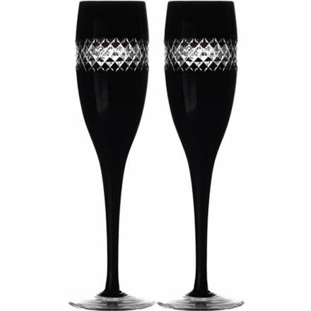 John Rocha at Waterford Crystal Black Cut Champagne Flutes (Set of 2)