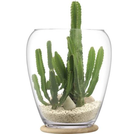 LSA PLANT Tall Glass Pot & Oak Base 41cm (Single)